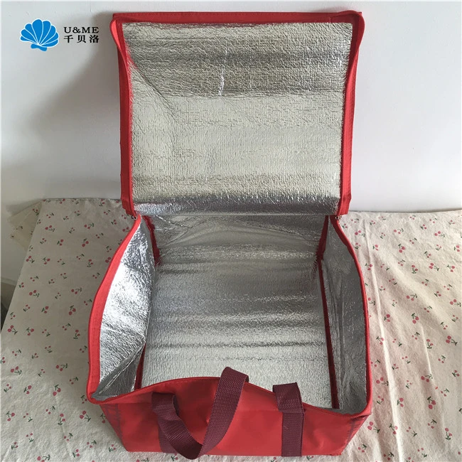 Reusable Aluminium Foil Insulated Large Food Delivery Lunch Picnic Cooler Bags with Wooden Base
