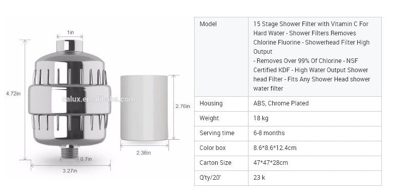 15 Stage Kdf55 Inline Shower Filter for Hard Water Filter Shower Remove Chlorine Shower Head Filters