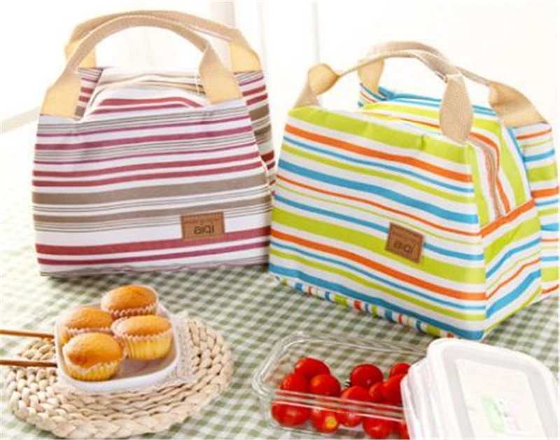 Stripe Cotton Canvas Lunch Bag Cotton Canvas Zipper Lunch Bag
