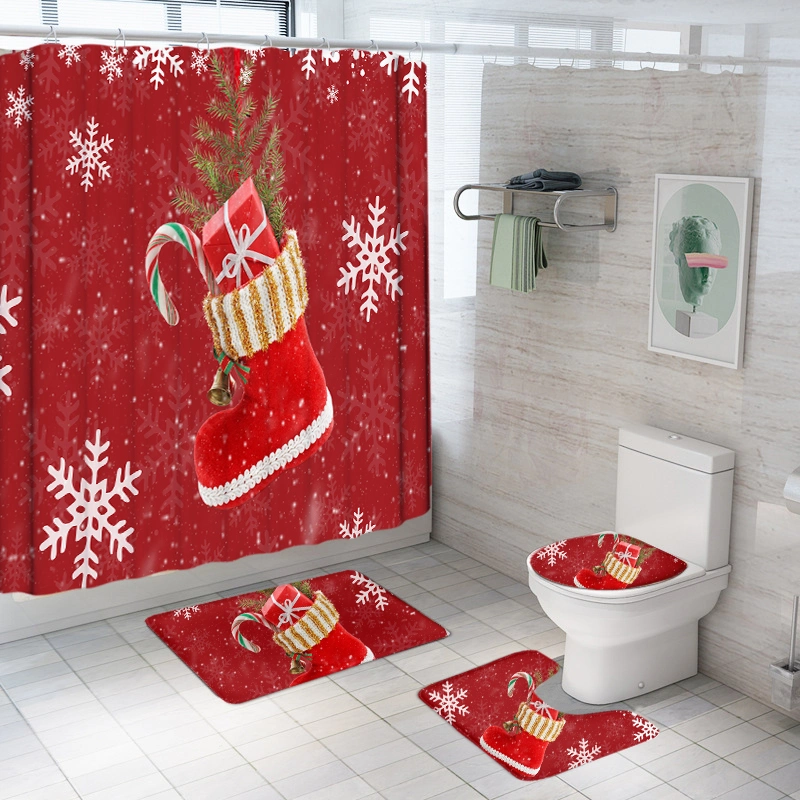 Bathroom Rug Set for Christmas Shower Curtain Non Slip Mat Bathroom Rug Set 4 Piece