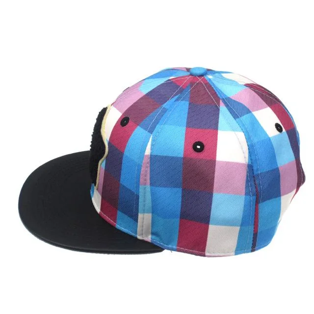Professional Hat Factory Custom Kids Hip Hop Flat Bill Cap Checked Snapback Hats