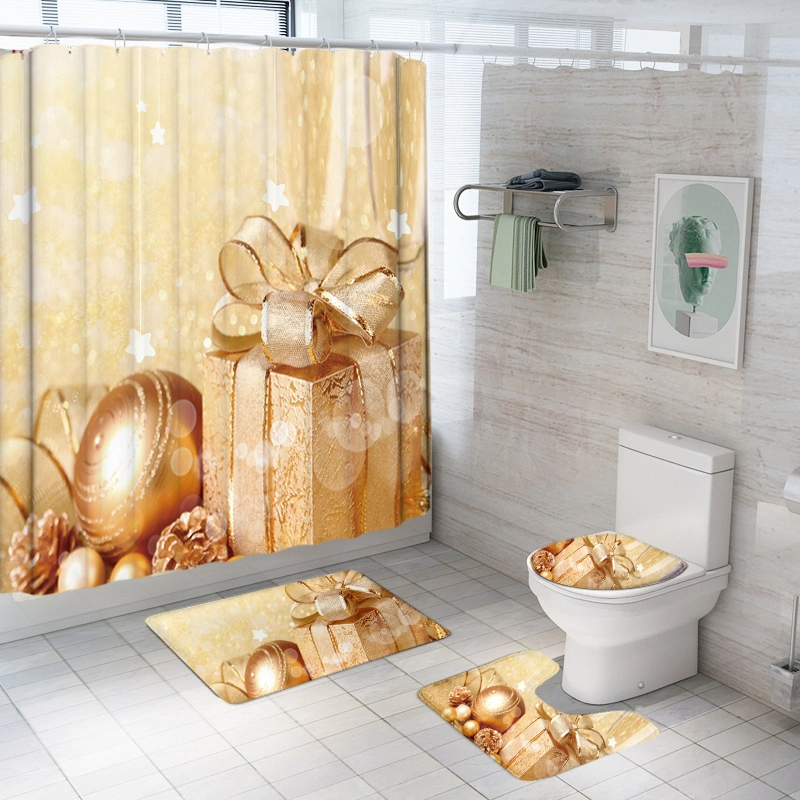 Bathroom Rug Set for Christmas Shower Curtain Non Slip Mat Bathroom Rug Set 4 Piece
