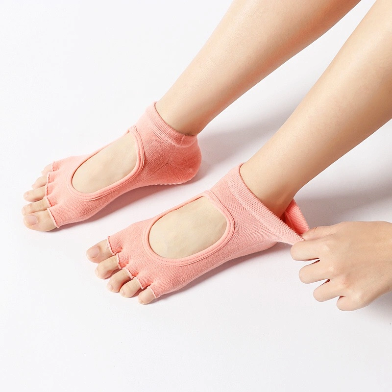Women Yoga Backless Five Toe Anti-Slip Ankle Grip Socks Dots Pilates Fitness Gym Socks Ladies Sports Socks