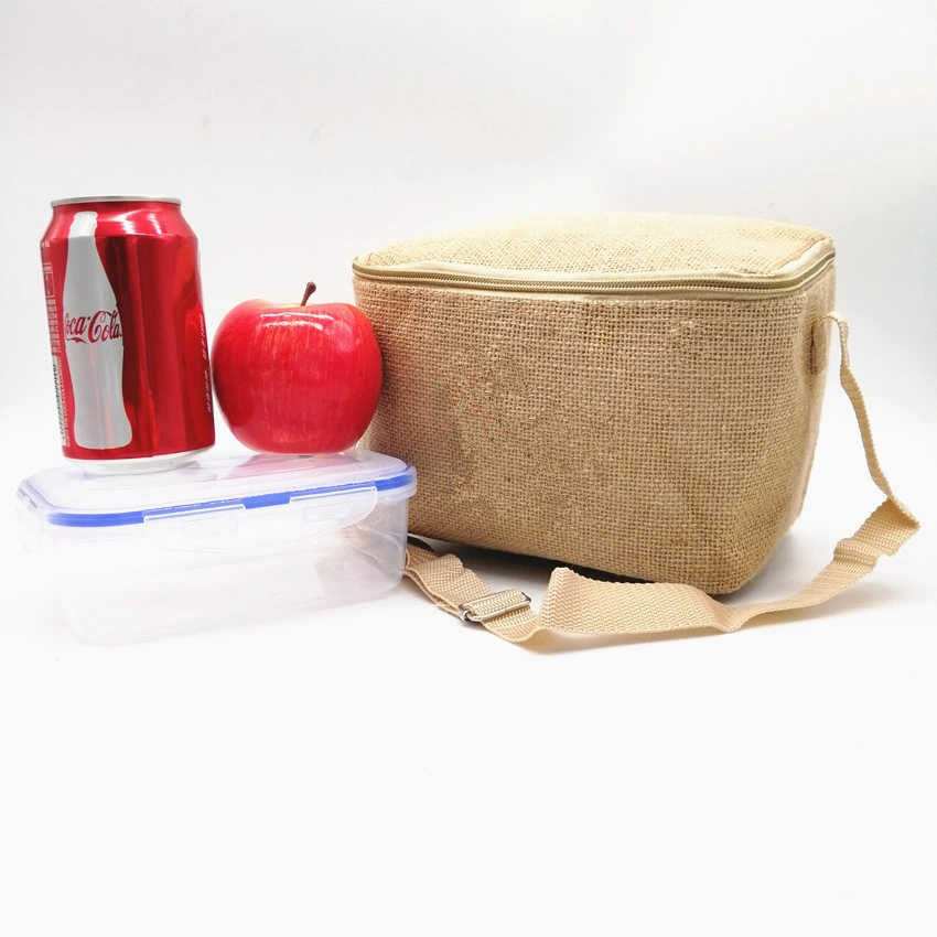 Standard Size Heavy Duty Good Quality Waterproof Nature Eco Hemp Jute Lunch Cooler Bag
