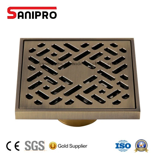 Sanipro Antique Brass Bathroom and Kitchen Square Floor Shower Drain