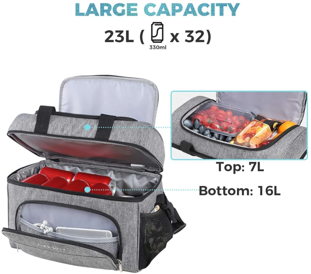 32 Can Grey Collapsible Leakproof Picnic Large Lunch Insulated Cooler Bag Tote