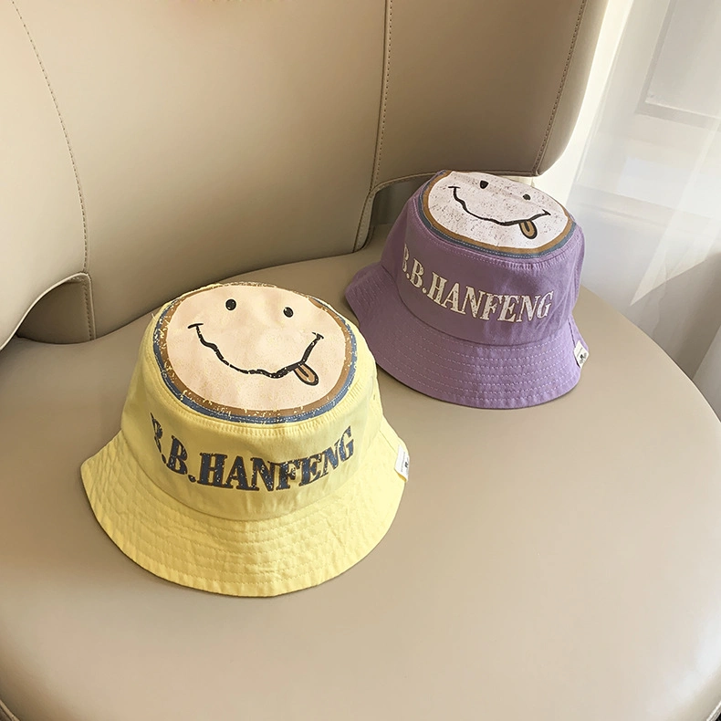 Smiley Letters Children's Fisherman Hat Flat Top Bucket Hat