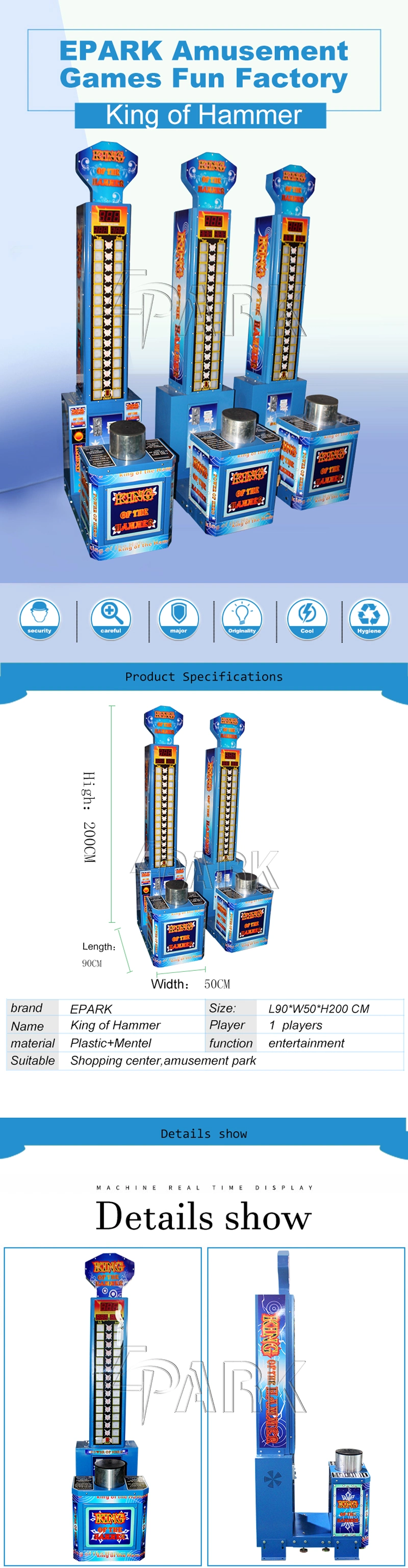 Coin Operated King of Hammer Boxing Arcade Hit Hammer Game Machine