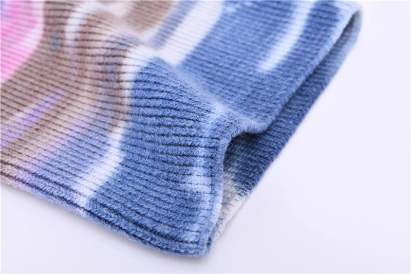 Ski Tie Dye Knit Hat Women Winter Tie-Dye Cashmere Angora Knitted Fur Beanie Hats