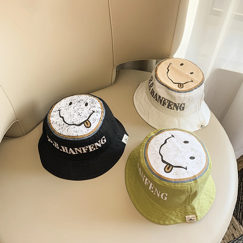 Smiley Letters Children's Fisherman Hat Flat Top Bucket Hat