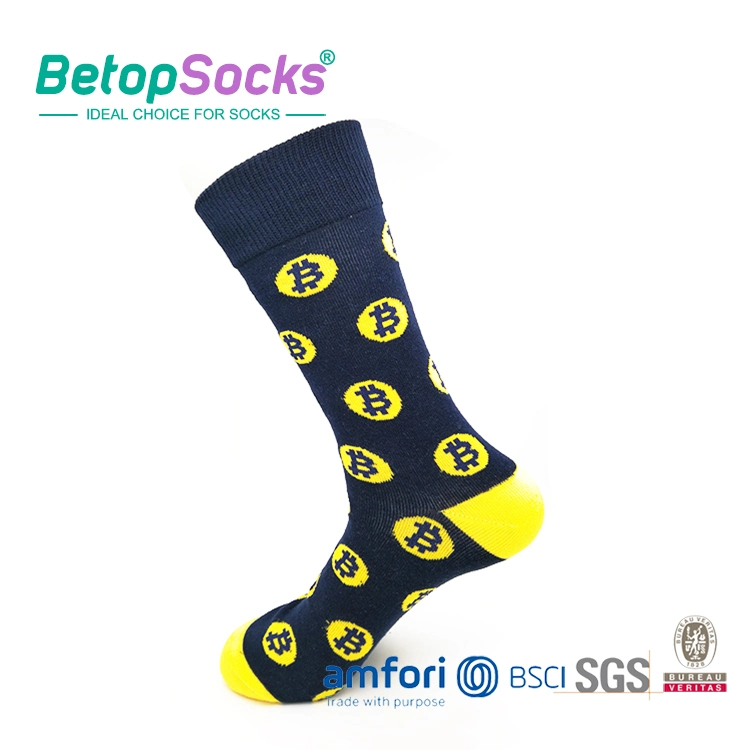 Fashion Men Cotton Socks Colorful Custom Crew Socks for Bitcoin