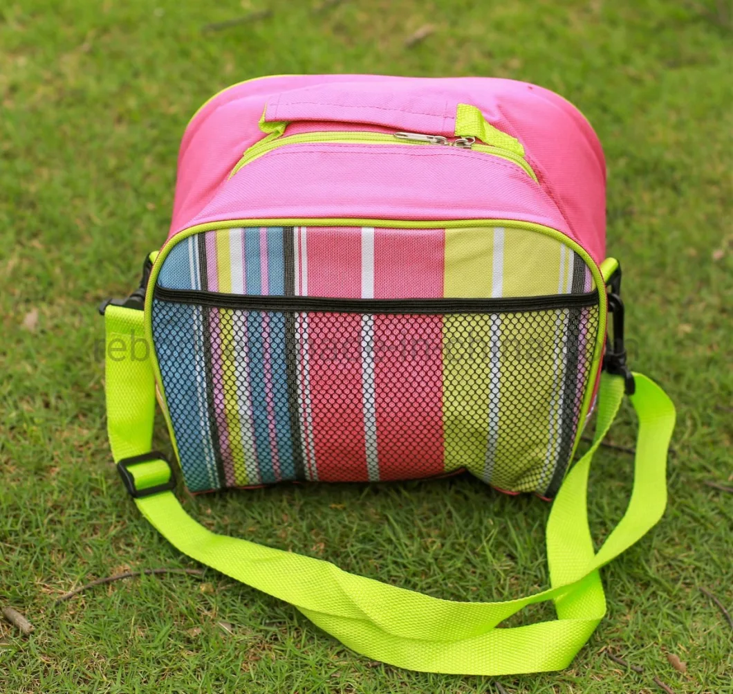 Promotional Stripe Picnic Lunch Bento Foods Fruits Cans Ice Bag Thermal Cooler Bag Insulated Cooler Bag