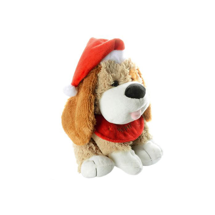 Super Soft Plush Cuddly Christmas Santa's Toy Dog Plush Dog in Christmas Hat