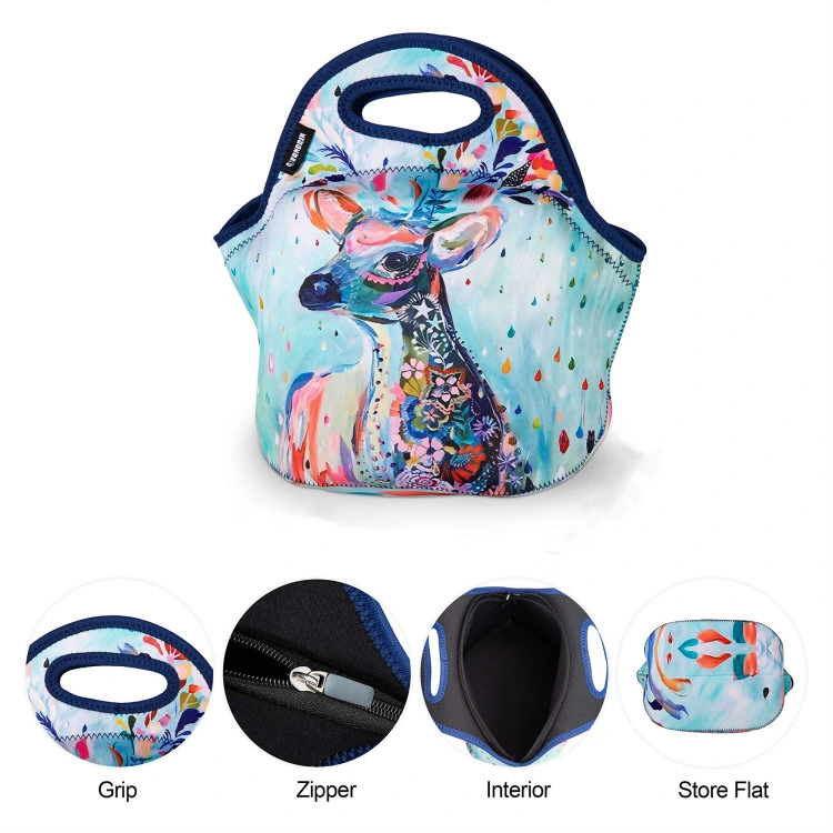 Neoprene Lunch Bag, Deer Insulated Lunch Bag for Women Girls Men Boys, Reusable Lunch Tote Bag Waterproof Picnic Lunch Box for School Road Walking and Office