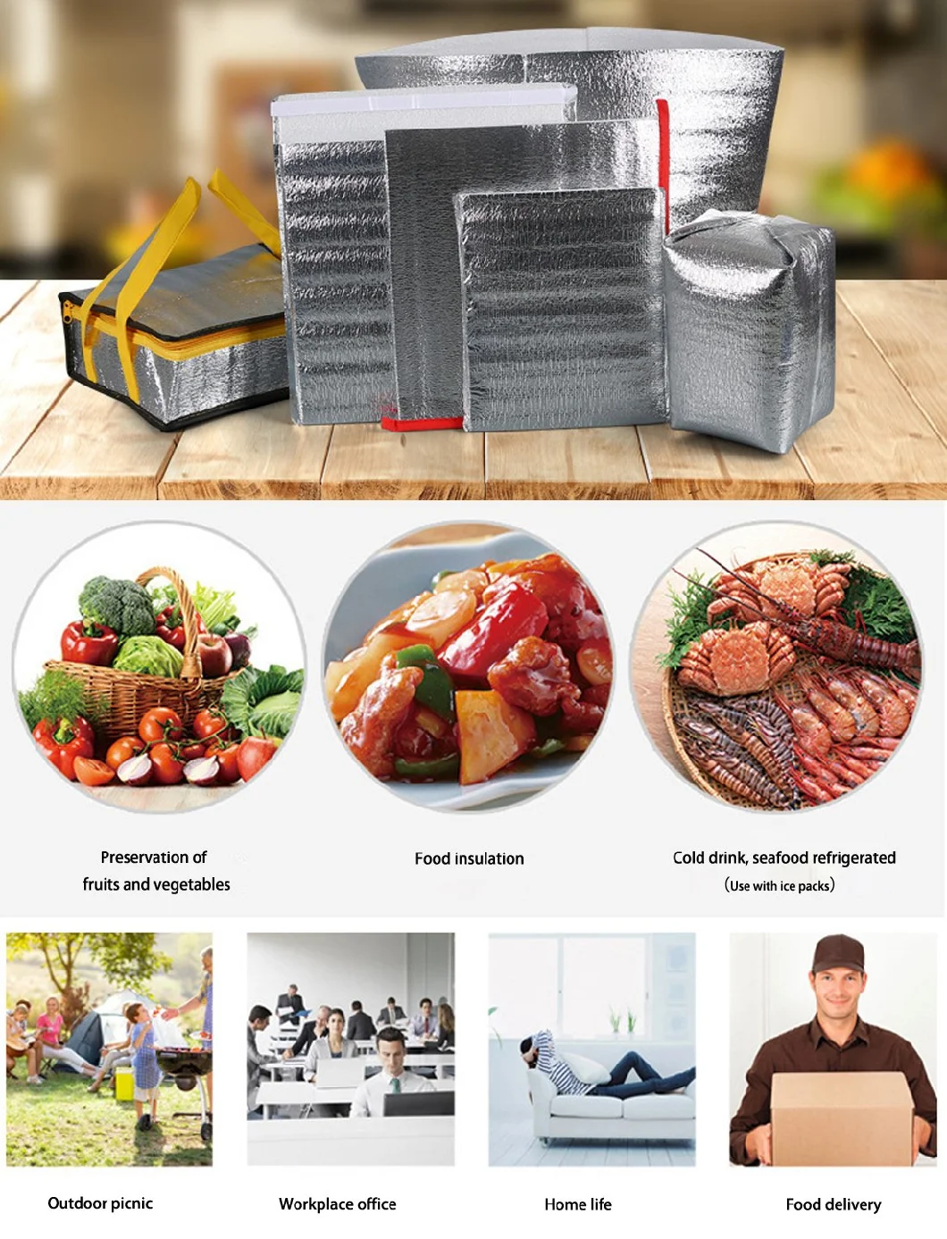 Promotional Disposable Thermal Lunch Cooler Bag Aluminum Foil Ice Cooler Bag