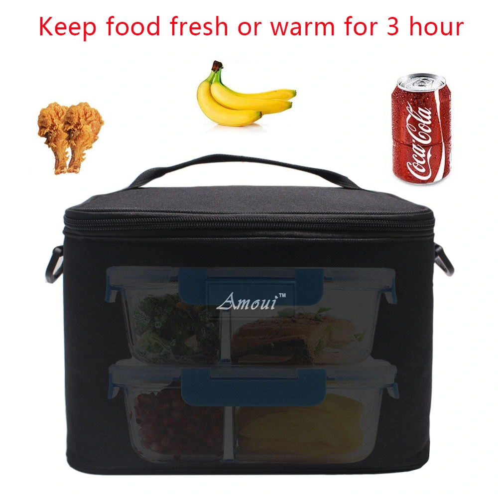 Best Black Zipper Small Cooler Bag Insulated Lunch Box Bag with Shoulder Strap for Women Men