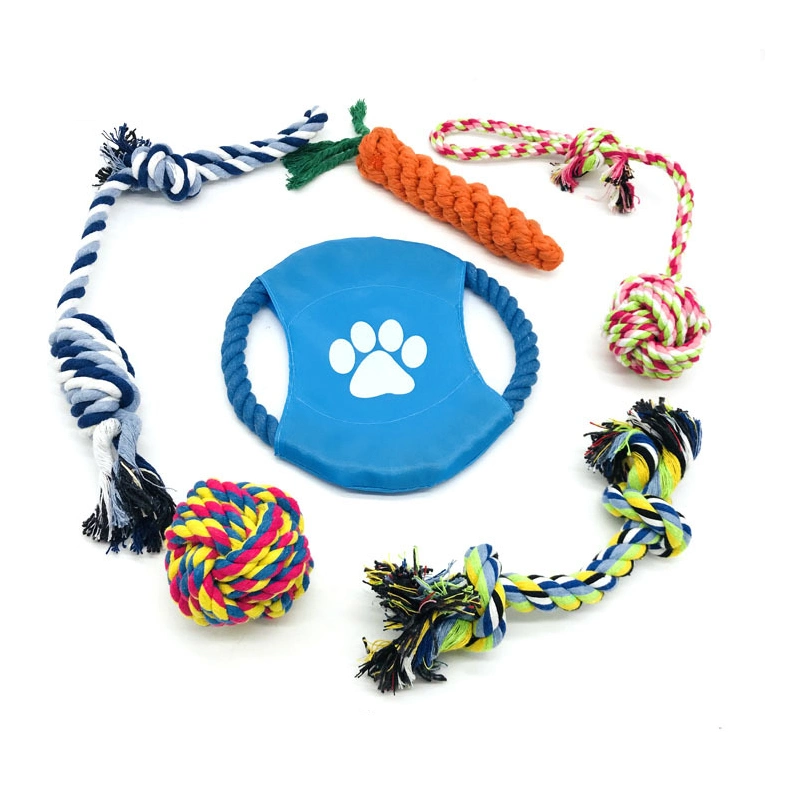 6 Pack Set Ball Rubber Cotton Rope Dog Toy Chew Dog Rope Toy Set