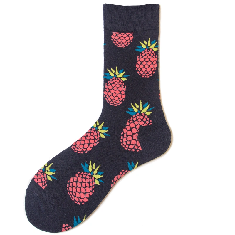 Custom Logo Happy Cotton Socks Colorful Fruit Men MID-Calf Crew Socks