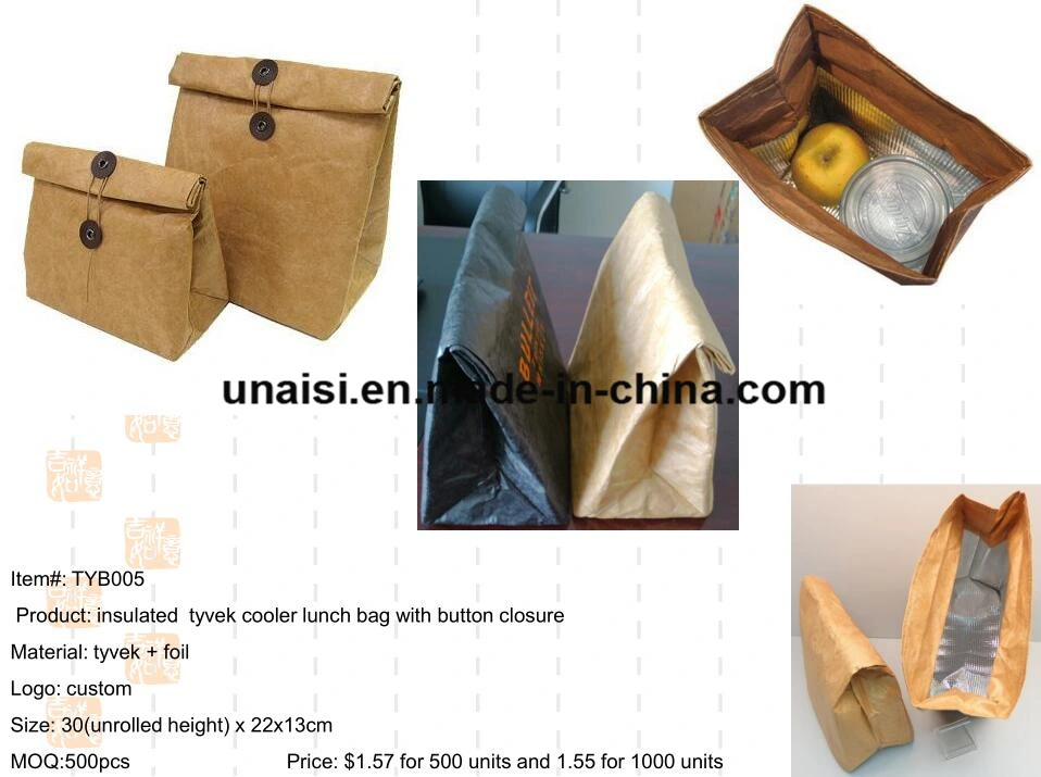 Eco-Friendly Washable Kraft Paper Insulated Tote Picnic Bag Lunch Pack