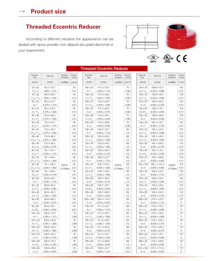 Ductile Iron Fitting DN150 Grooved Pipe Threaded Concentric Reducer