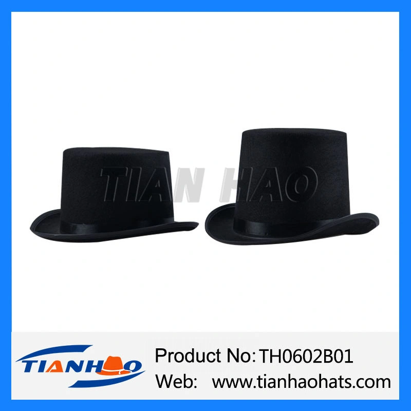 Kids Magician Costume Hat Black Polyester Felt Tall Top Hat