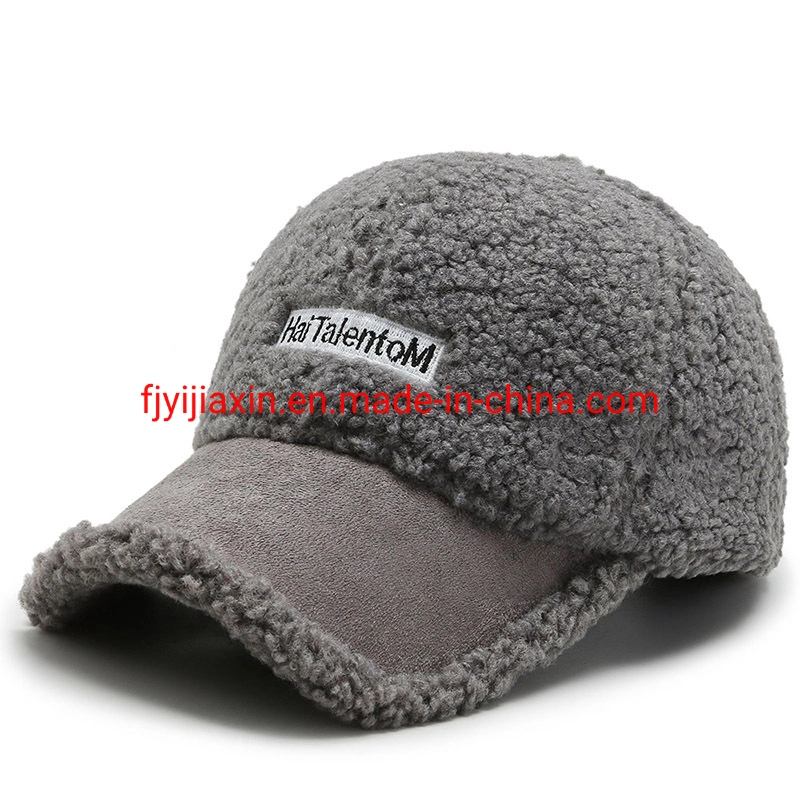 Autumn and Winter Lamb Wool Embroidered Baseball Cap