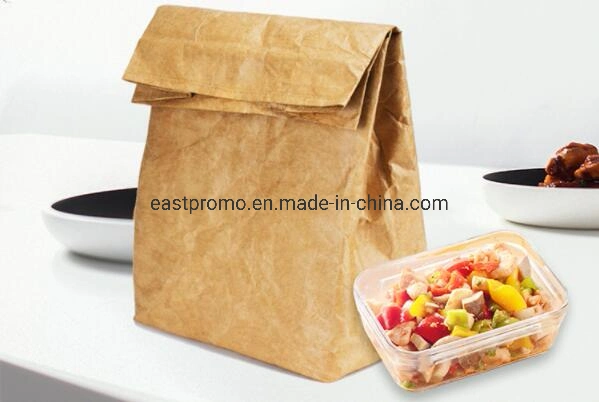 Hot Sale Ecotyvek Lunch Bag, Reusable Paper Picnic Thermal Bag, Brown Cooler Bag