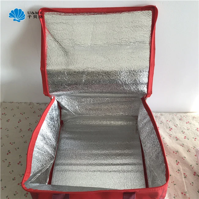 Reusable Aluminium Foil Insulated Large Food Delivery Lunch Picnic Cooler Bags with Wooden Base