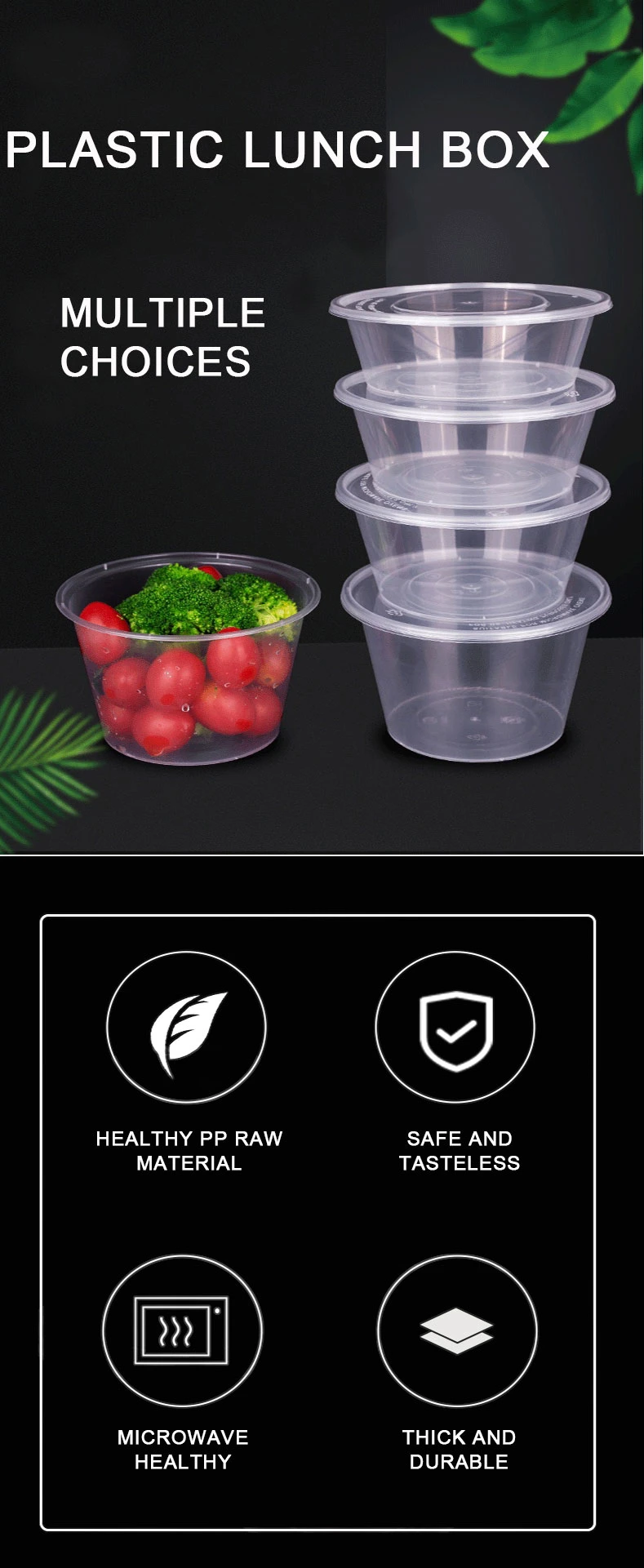 High Quality Fruit Box Plastic Salad Lunch Pack Take Away Deli Container Plastic Disposal Lunch Box