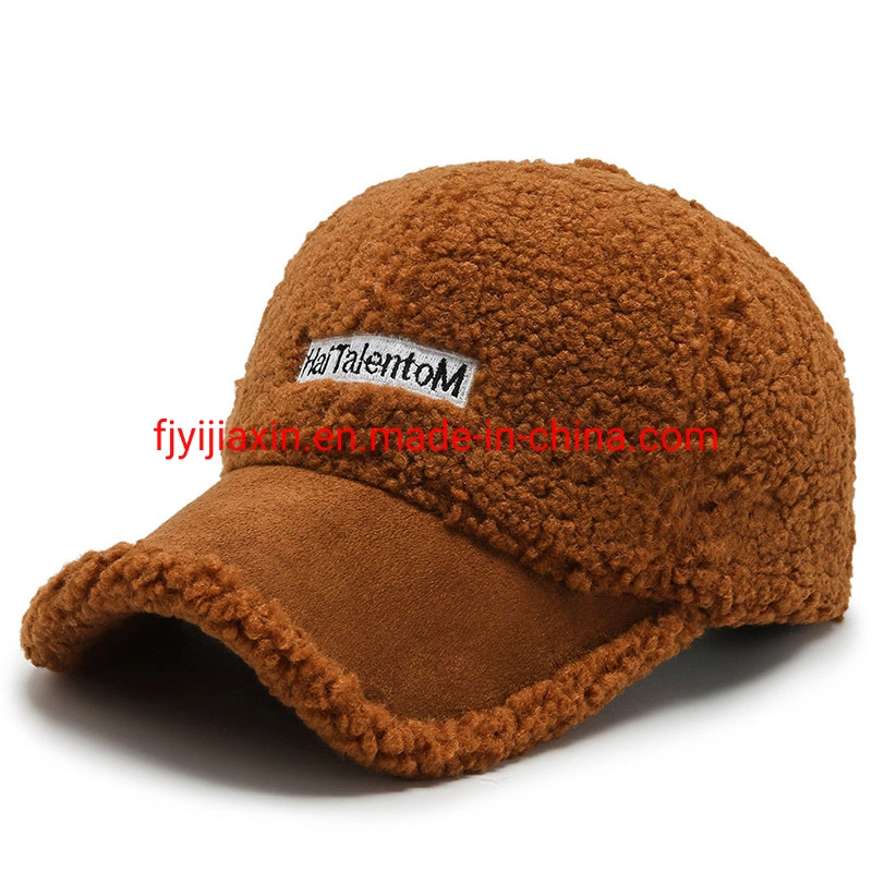 Autumn and Winter Lamb Wool Embroidered Baseball Cap