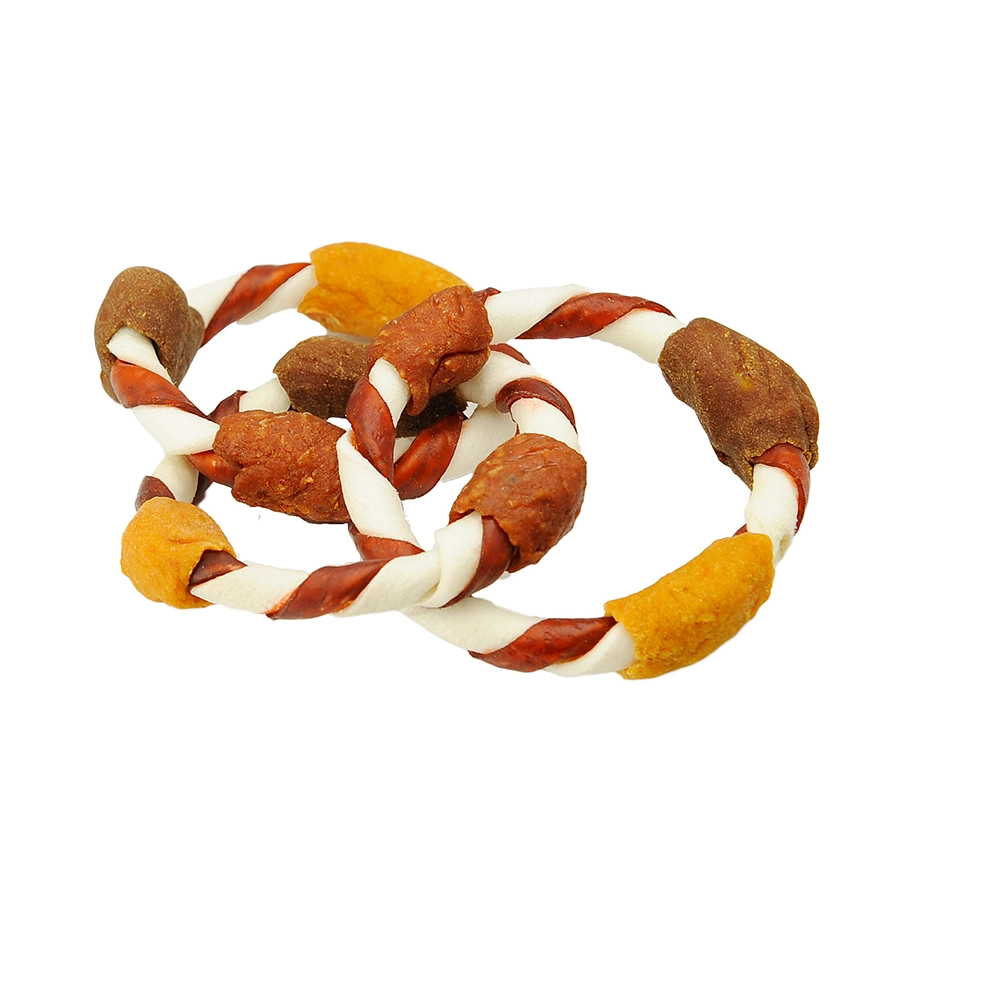 100% Natural Rawhide Braid Donut Chewing Bones Treats for Dog