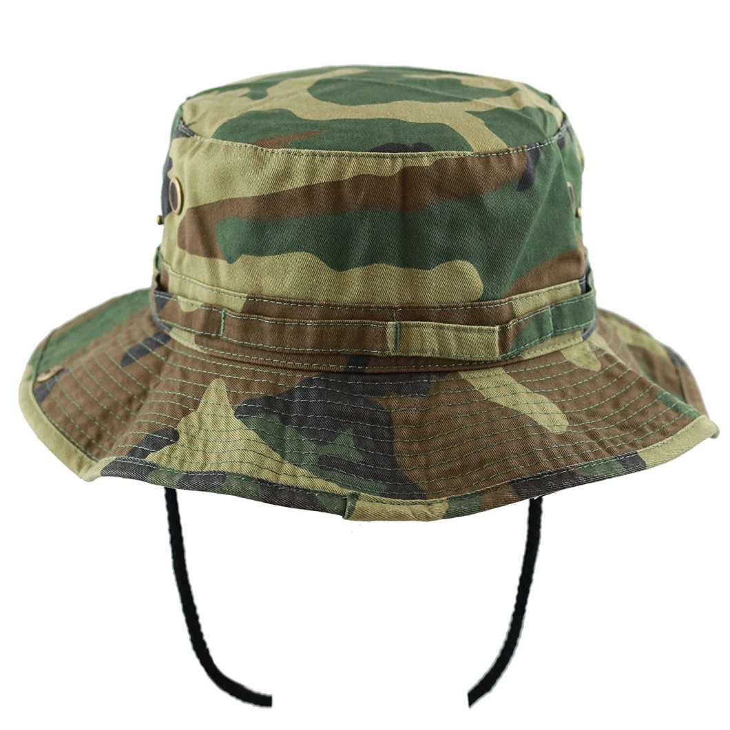Custom Polyester Breathable Camouflage Bucket Hat Camo with String