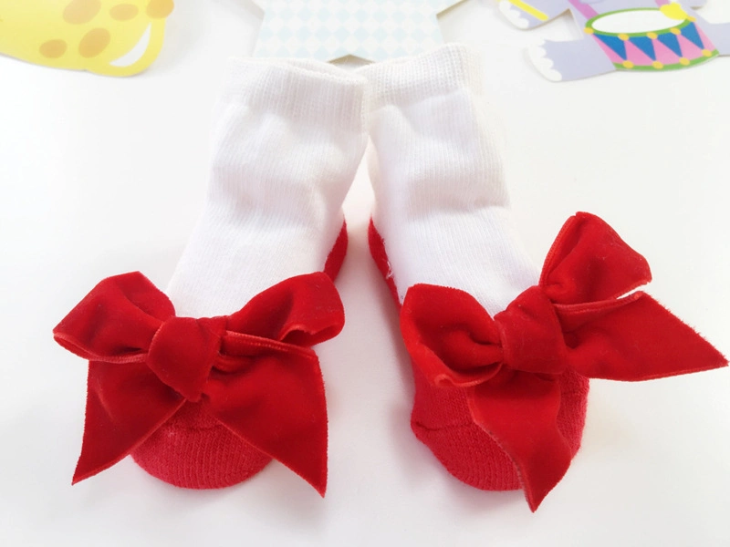 Suede Bow Baby Socks Fall and Winter Hot Style Cute Princess Socks Girls Socks Spring and Autumn European and Beautiful Baby Cot