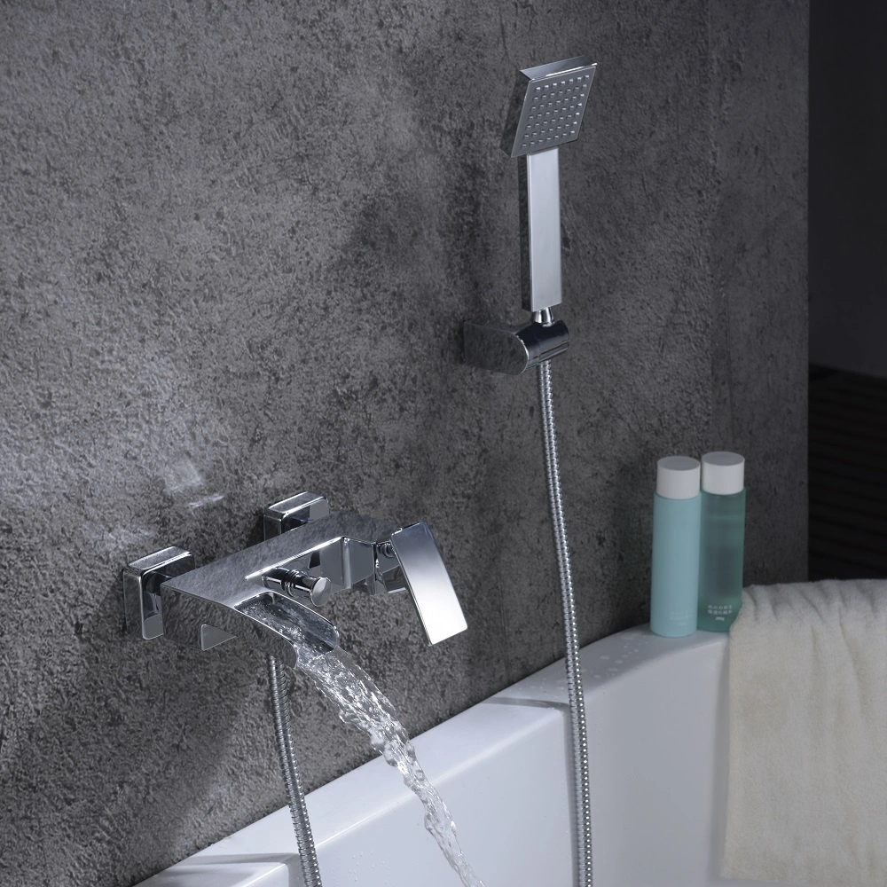 Wall Mounted Bath and Shower Faucet with Waterfall Spout and Shower