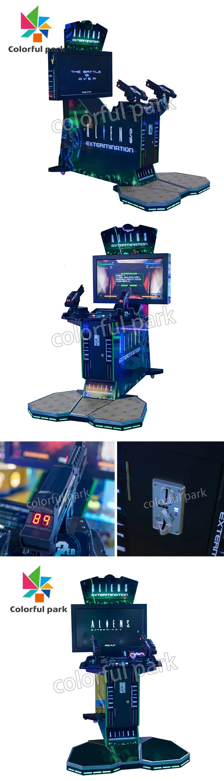 Colorful Park Aliens Arcade Game Machine Gun Game Shooting for 2 Players Video Arcade Game Machine