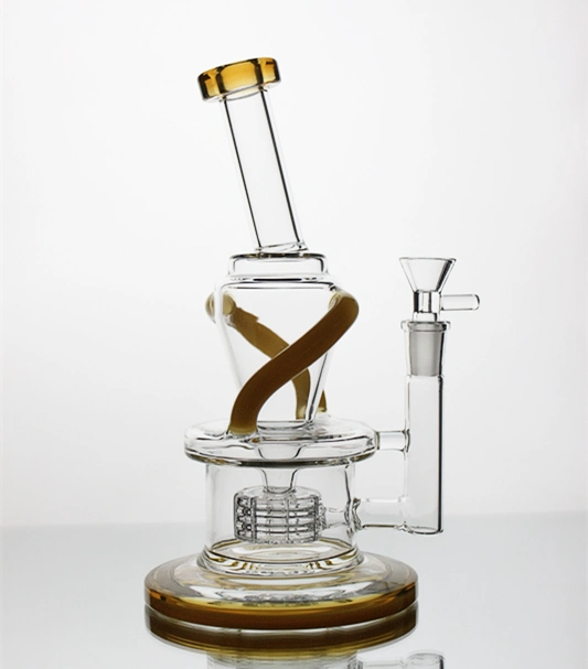 Oil Rig Pipe Glass Water Pipes with Yellow Percolator and 14mm Joint Recycler Glass Pipe