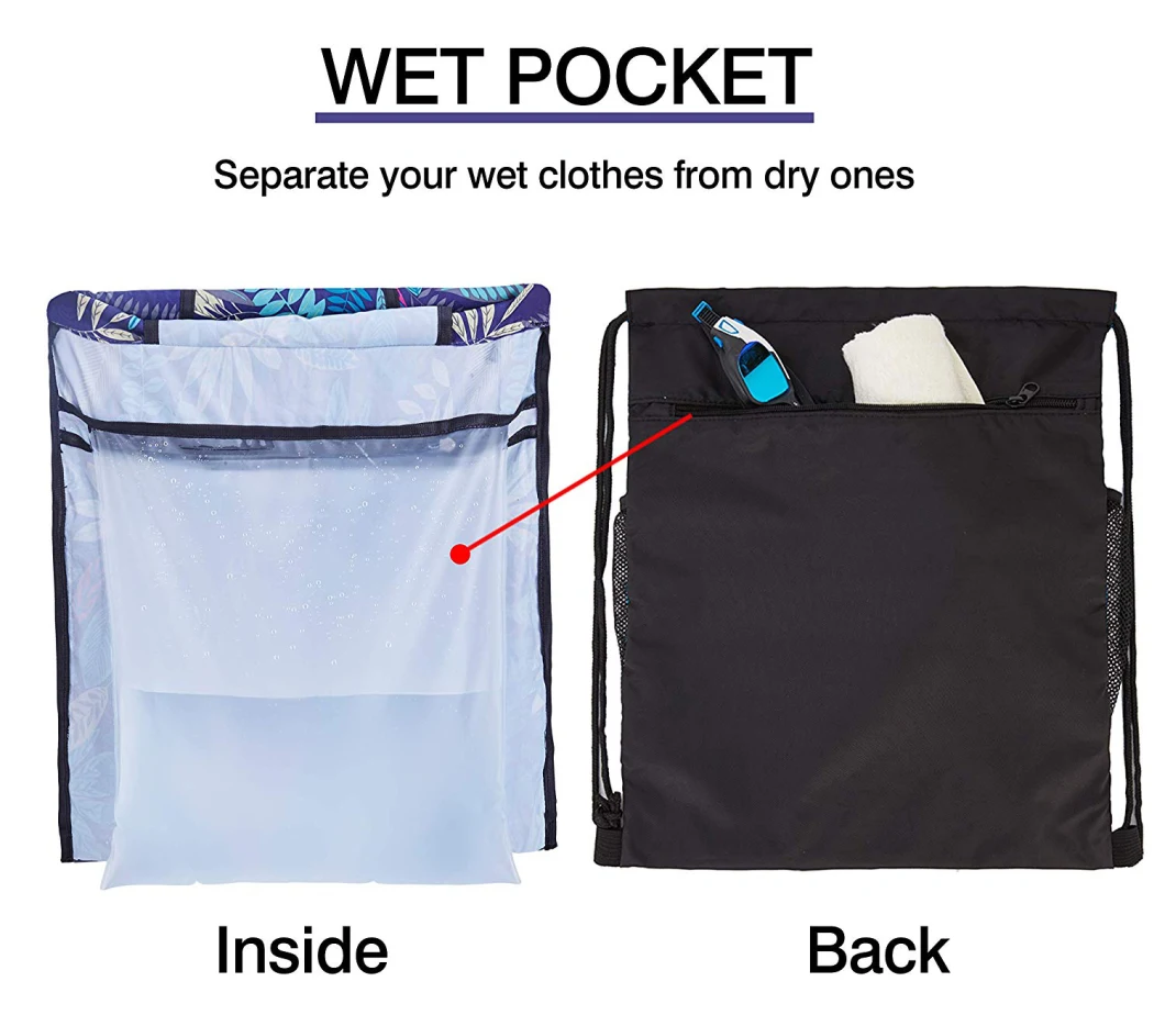Sport Gym Drawstring Sackpack, Cotton Canvas Promotional Drawstring Bag Backpack with Wet Pocket