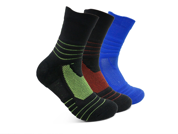 Professional Elite Basketball Terry Socks Gym Men Hiking Skate Volleyball Striped Combed Cotton Men Black Crew Socks