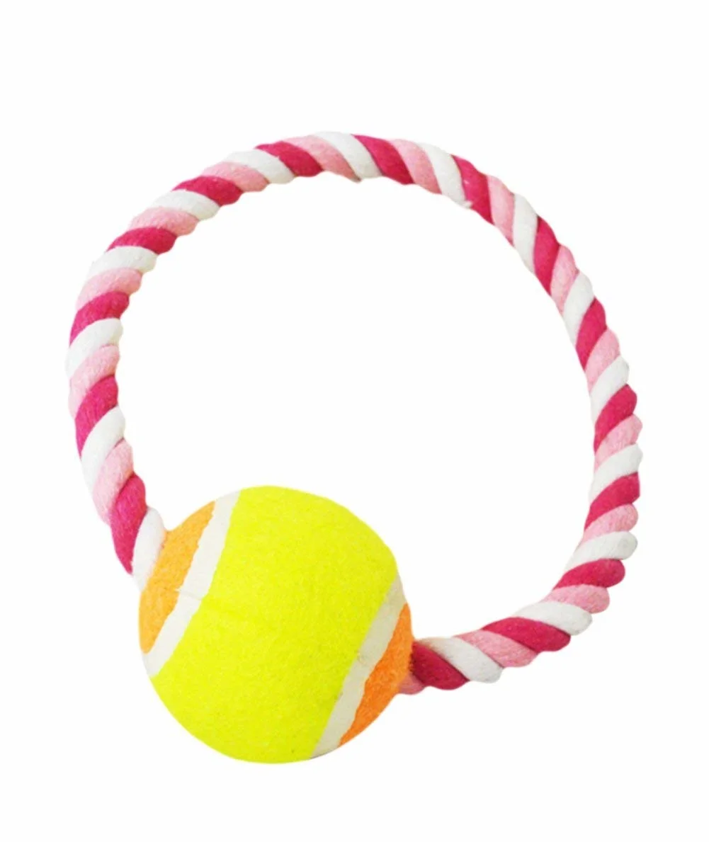 Cotton Weaving Tennis Round Chew Rope Dog Cat Pet Teething Aid Tug Rope Toy