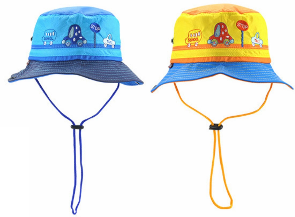 Fashion Soft Light Sports Kids Children Cute Embroidery Strap String Bucket Sun Hat Cap
