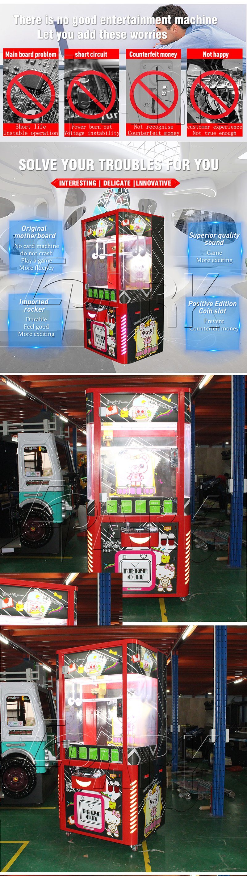 Easyfun Coin Operated Arcade Game Machine Plush Toys Claw Crane Game Machines Prize Vending Game Machine