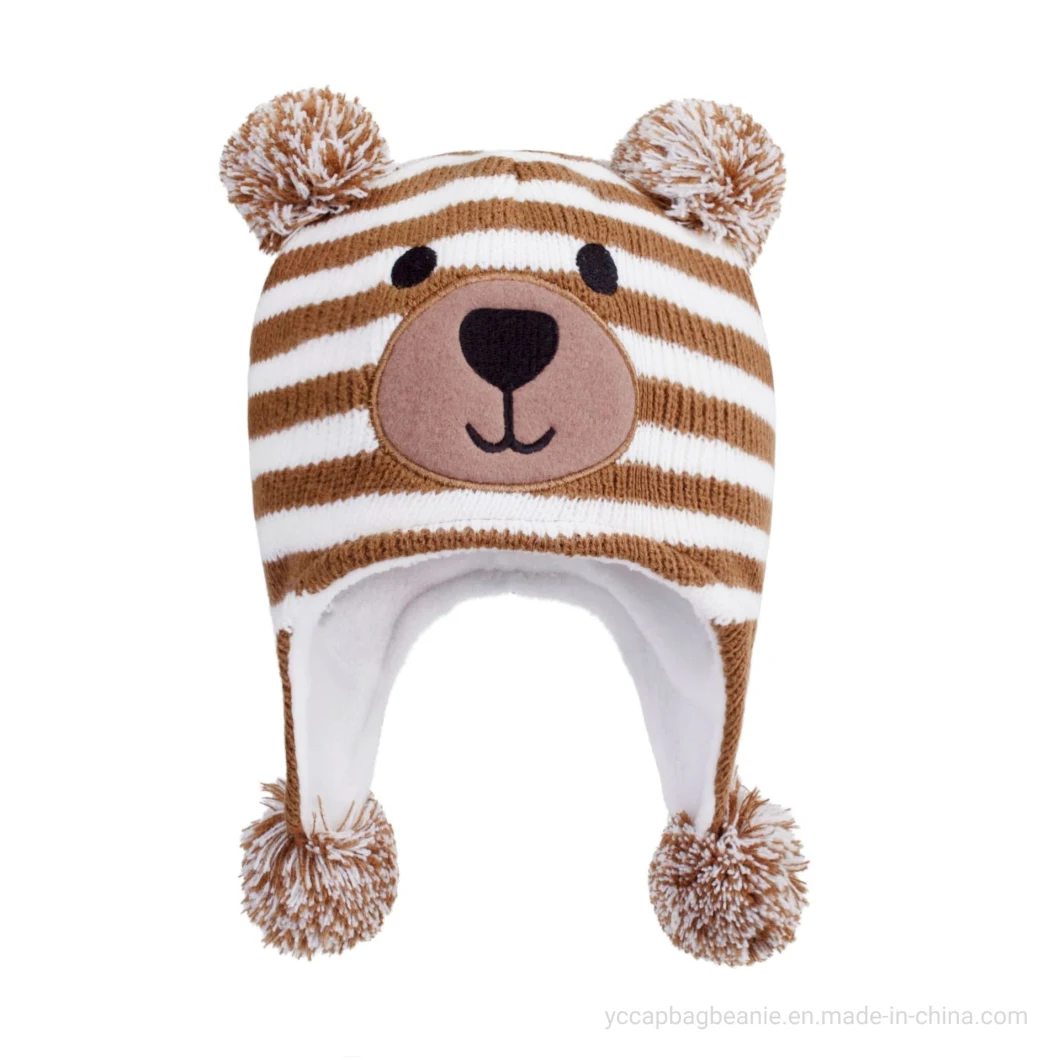 Wholesale Custom Winter Snow Kids Childern Knitted Earlap Beanie Hat