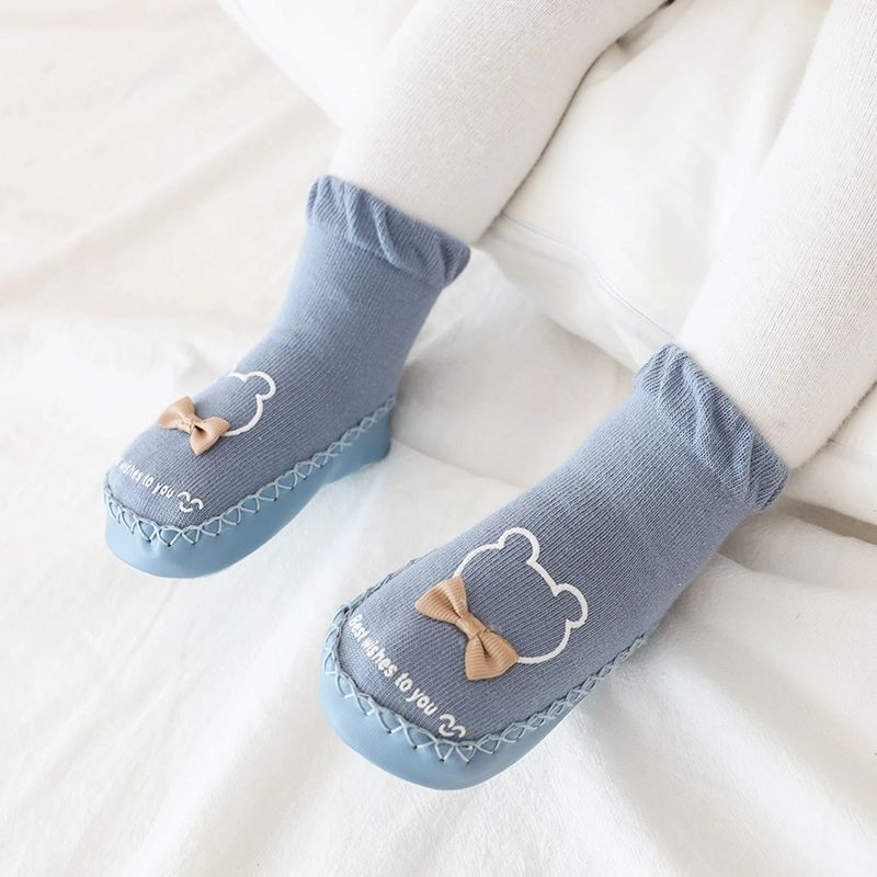 Autumn and Winter New Children's Socks Combed Cotton Baby Toddler Shoes Bow-Tie Girl Socks Non-Slip Leather Bottom Floor Socks