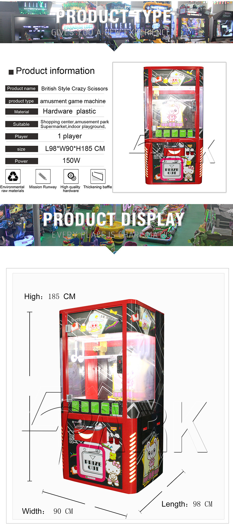 Easyfun Coin Operated Arcade Game Machine Plush Toys Claw Crane Game Machines Prize Vending Game Machine
