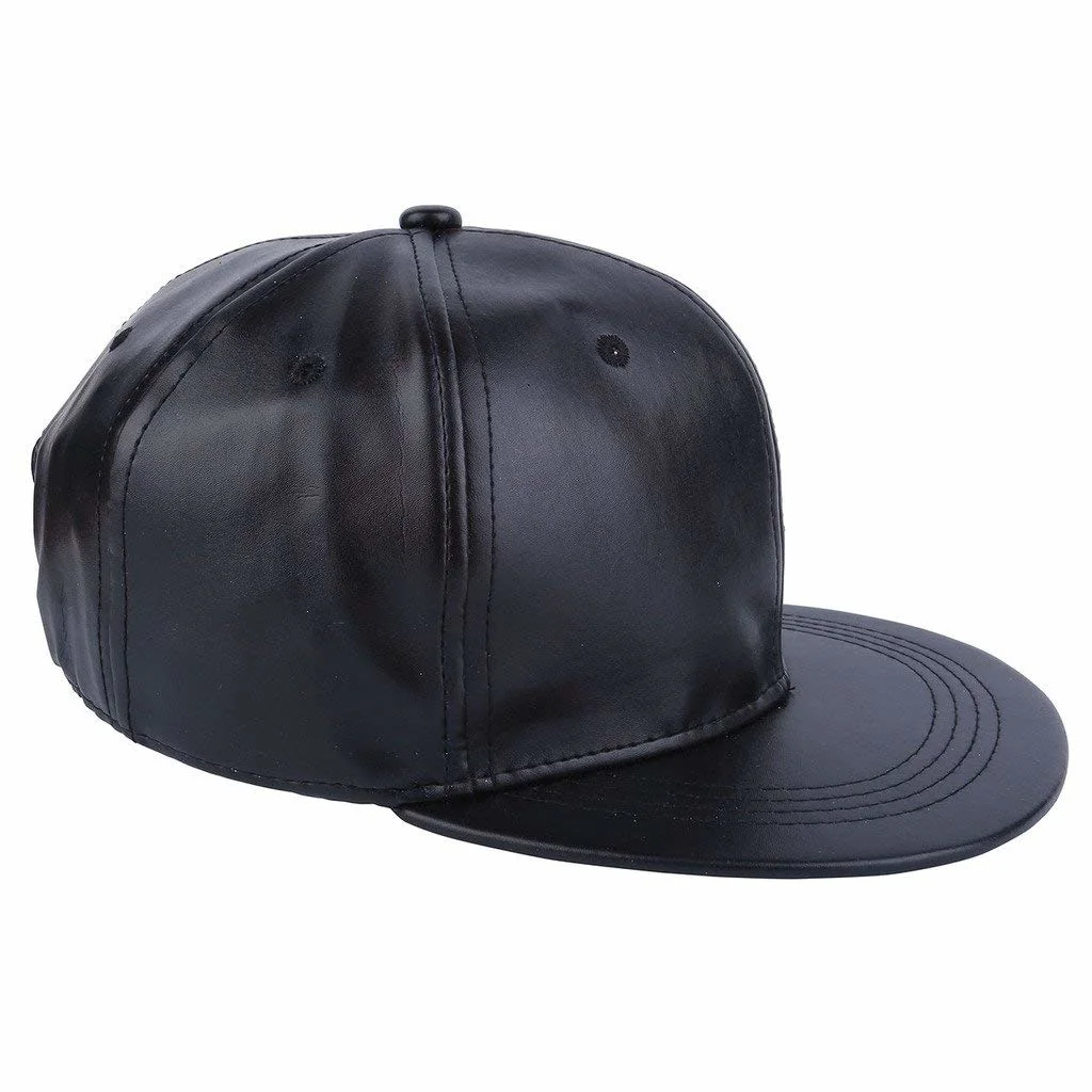 Sedex Audit Men Baseball Cap Hip-Hop Style PU Leather Flatbill Trunker Snapback Cap Black