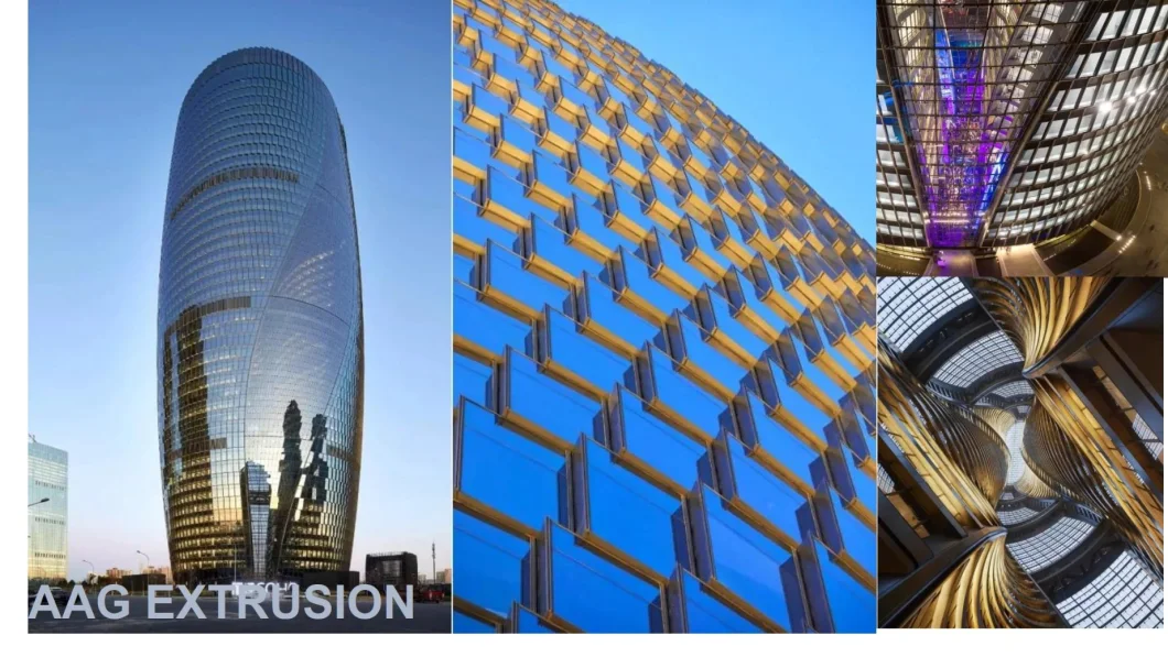 Aluminium Unitiz Glazing PVDF and Anodizing Curtain Wall with Hidden or Exposed or Semi-Exposed System and Different Color and Various Shapes