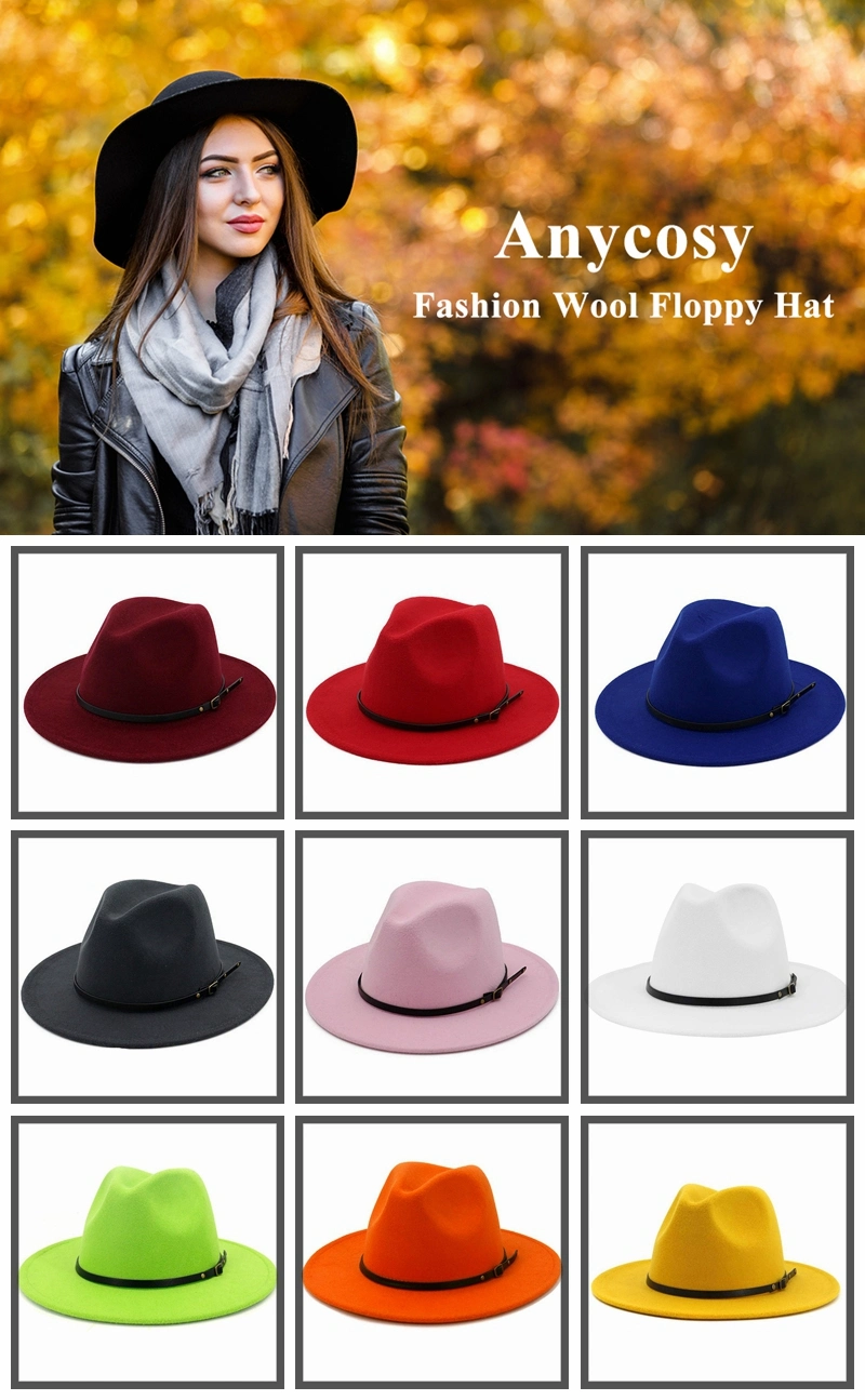 Daily Life Autumn Various Pure Color Classic Mens Large Brim Fedora Felt Hat with Flat Brim