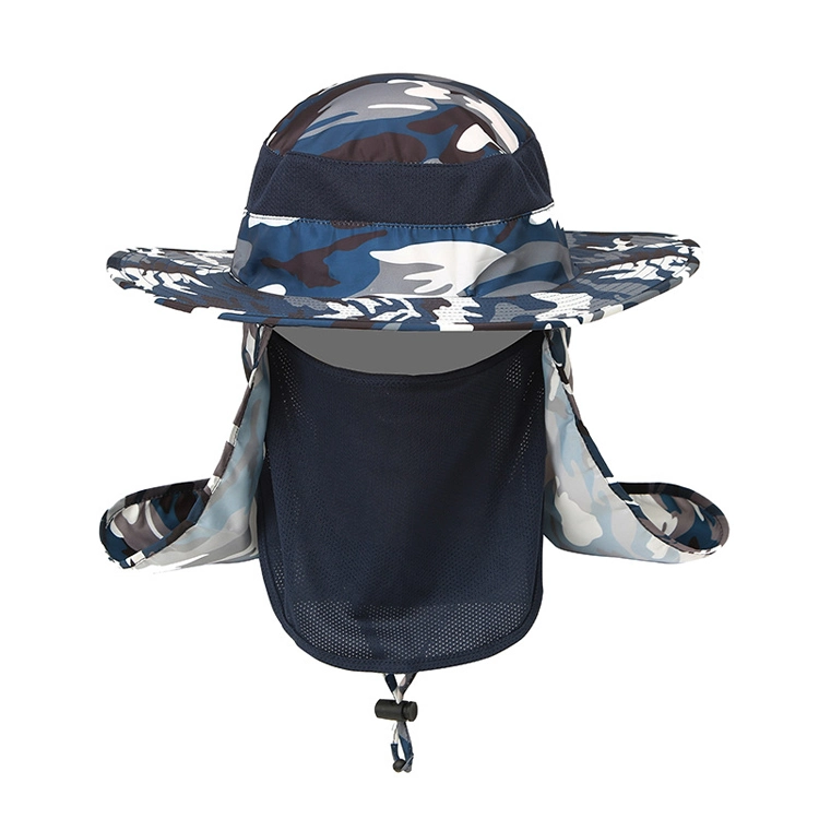 Men Camouflage Fishing Hat Nylon Breathable Bucket Hat with Face Cover Sun Protection Hat