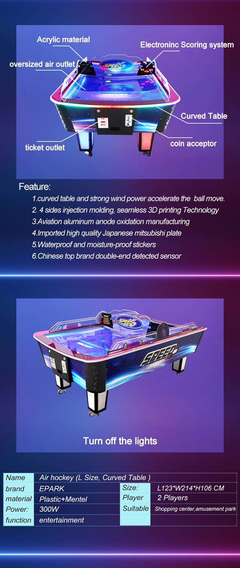 Adult Size Air Hockey Curved Table Portable Air Hockey Table Arcade Hockey Table Game Machine