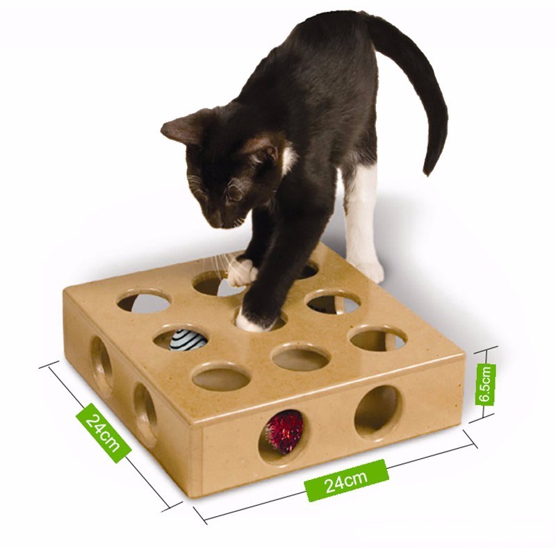 Cat Toy Pet Peek&Play Toy Box Cats Hide&Seek Box Scratching Toy Funny Platform Kitty Puzzle Toys with Balls Pet Product